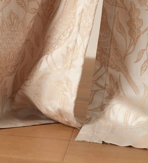 Natural Birdie Jacquard 100% Cotton Lined Pencil Pleat Curtain (Pair)