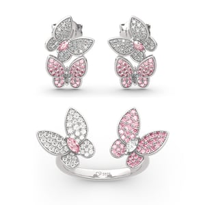 Jeulia "Spring is Coming" Two Butterfly Sterling Silver Jewelry Set