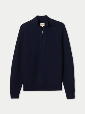 Men's Cashmere Waffle Knit Half-Zip Sweater - M / navy blazer / MK0303-1574