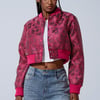 AKIRA Fleur Rhinestone Brocade Bomber Jacket | Size Small
