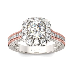 Jeulia Halo Two Tone Round Cut Sterling Silver Ring