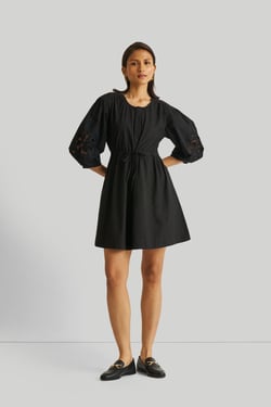 Shirt Dress with Balloon Sleeves in Black - Black / XL