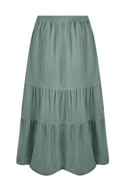 Weird Fish Lathika Organic Cotton Tiered Midi Skirt Army Green Size 18