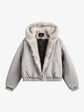 Spliced Fur Hooded Quilted Jacket - 2285 - Grey / 3XL