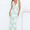 Lime Light Mesh Halter Maxi Dress Sage