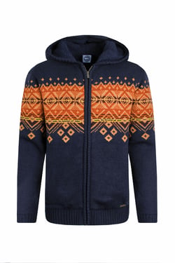 Weird Fish Bradwood Borg Lined Fair Isle Knit Full Zip Hoodie Midnight Size 2XL