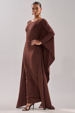 AKIRA Kylie Maxi Dress With Ruffle Sleeves | Brown | Size 2X