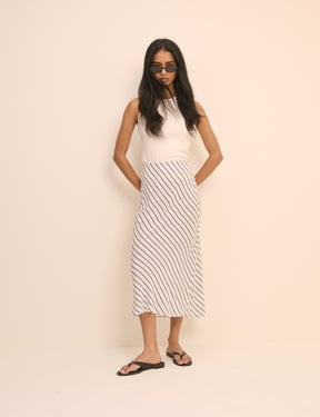 White and Blue Stripe Mila Midi Slip Skirt