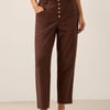 Linen Simple Button Fly Trousers HEIDI - Espresso / L