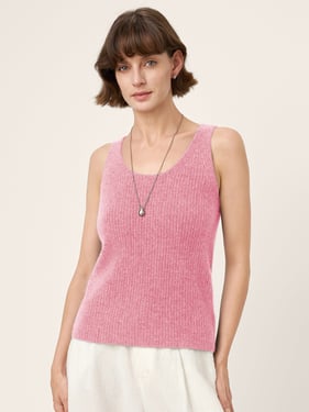 100% Mongolian Cashmere Versatile Crew Neck Tank Top VIVIANA - Pastel Pink / L