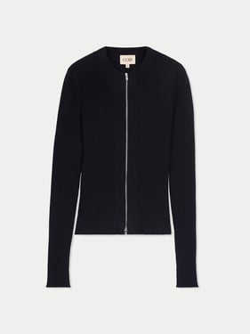 Cashmere Two-Way Zip Cardigan - XL / Black / WK1117-1481