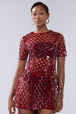 AKIRA She's Different Cut Out Faux Leather Mini Dress | Burgundy | Size Small