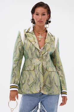 AKIRA Don't Try Me Embellished Brocade Blazer | Size XL