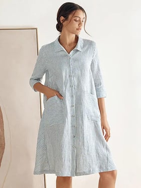 100% Linen Shirt Dress MADISON - Blue Stripe / XXL