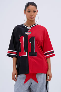AKIRA Split Personality Jersey Top | Black | Size Large