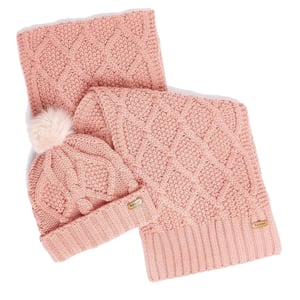 Barbour Womens Ridley Beanie + Scarf Gift Set Dusty Rose