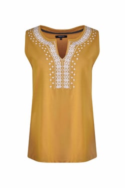 Weird Fish Tirtha Organic Cotton Embroidered Jersey Vest Deep Amber Size 18