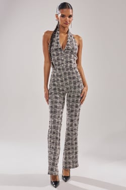 AKIRA Checkmate Sleeveless Jumpsuit | Black | Size Large