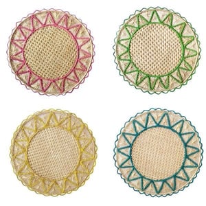 Pyramid Handwoven Iraca Placemat - Accented Borders / Dark Green