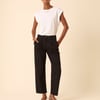 Black High Rise Pleated Straight Leg Jeans