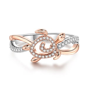 Jeulia "Turtle's Journey" Two Tone Twist Sterling Silver Ring