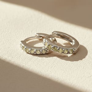 Peridot August Birthstone Small Silver Huggie Hoops