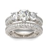 Jeulia Three Stone Milgrain Round Cut Sterling Silver Ring Set