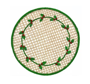 Christmas Holly Round Handwoven Iraca Palm Placemat – Natural with Green and Red Details