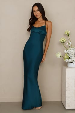 The Samara Satin Maxi Dress Teal