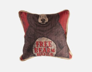 QE Home Bear Hug in Linen Look Square Cushion Cover , Scenic, Red, 18" x 18"