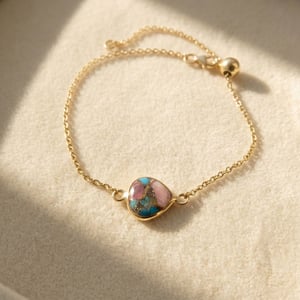18ct Gold Vermeil Pink Opal And Turquoise Adjustable Bracelet