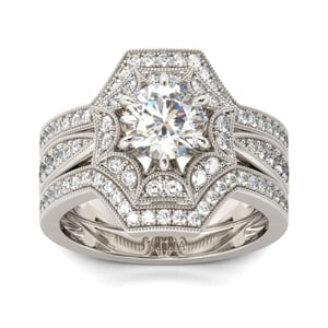 Jeulia Art Deco Round Cut Sterling Silver Ring Set