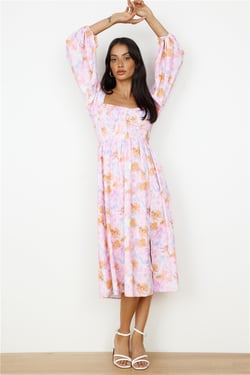Floral Dream Puff Sleeve Midi Dress Multi