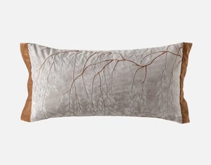 QE Home Luxembourg Velvet Boudoir Pillow Cover, Botanical, Grey, 24" x 12"