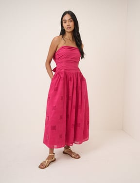 Pink Bandeau Broderie Anglaise Ariella Midi Dress