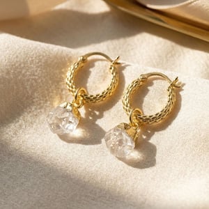 Raw Moonstone June Birthstone Huggie Hoops Gold Vermeil Plated Gemstone Earrings