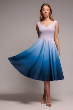 Goddiva Ombre Scuba Foam Bardot A-Line Midi Dress - Light Blue