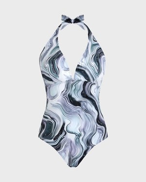 Vilebrequin - Women Halter One-piece Swimsuit Marble - Swimwear - Famous - White - Size XL