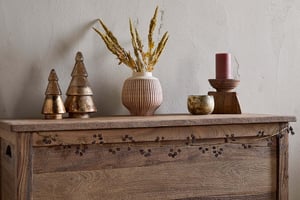 nkuku Tanu Mango Wood Beaded Garland | Christmas Decorations | One Size | Brass & Ruby