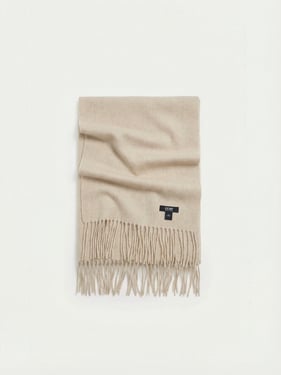 Organic Color Oversized Cashmere Woven Scarf - 200x70cm + 2x10cm fringes / off white / AW11-H-1