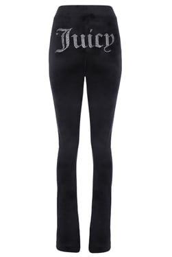 BLACK VELOUR DIAMANTÉ FLARED PANTS - XL / Black