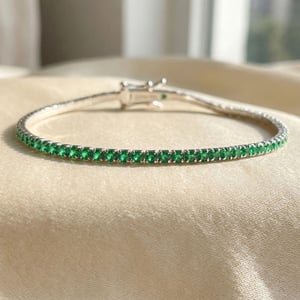Emerald Gemstone Sterling Silver Tennis Bracelet