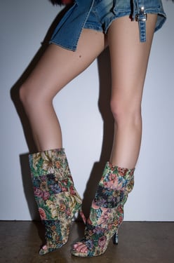 AKIRA Azalea Wang Jonice Floral Rhinestone Embellished Open Toe Bootie | Size 11