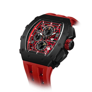 TSAR BOMBA Men's Affordable Luxury Quartz Watch | Black Red | Tonneau Case | Seiko Quartz Movement | 5ATM Waterproof Silicone Strap | Elemental TB8204Q