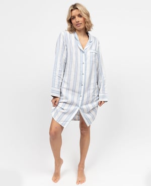 The Linen Edit Womens Blue Stripe Nightshirt - 28