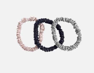 QE Home 100% Mulberry Silk Skinny Scrunchies in Black, Silver, Frosted Berry (Set of 3)
