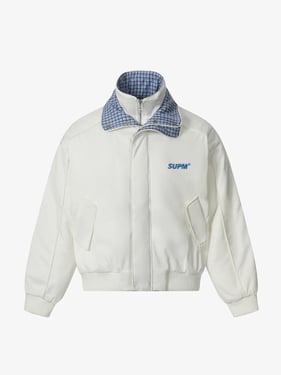 Retro Layered Look Plaid Collar Padded Jacket - 2579 - White / 3XL