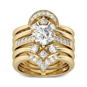 Jeulia Yellow Gold Tone 5PC Round Cut Sterling Silver Ring Set