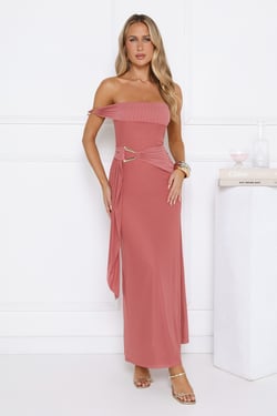 Late Night Kiss Off Shoulder Maxi Dress Rose