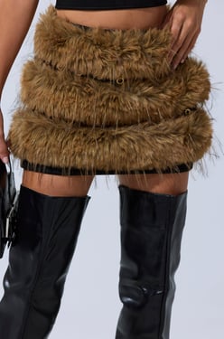 AKIRA Wild And Free Fur Mini Skirt | Black | Size 1X